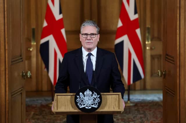 Prime Minister Sir Keir Starmer announcing that the UK will recognise the state of Palestine unless the Israeli government takes steps to end the "appalling situation" in Gaza. Photo: Toby Melville/PA Wire