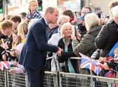 The Prince of Wales meets some of the many people who gathered in Carrickfergus. Picture Stephen Hamilton / Press Eye.