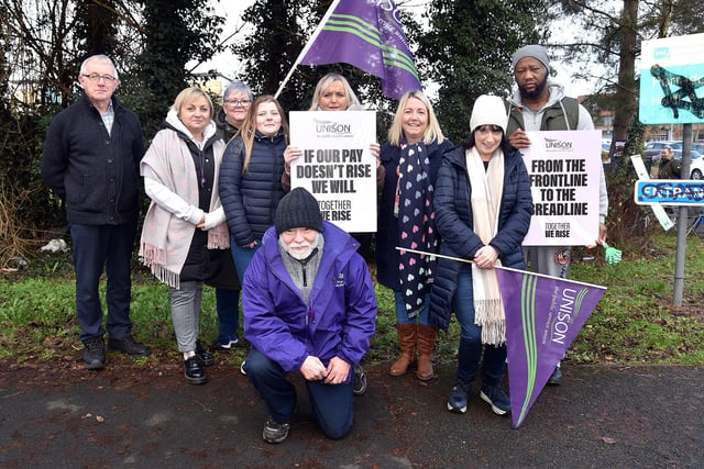 ABC Councillor Eamon McNeill, left, was on hand to support striking NHS staff at Portadown HealthCentre. PT05-208