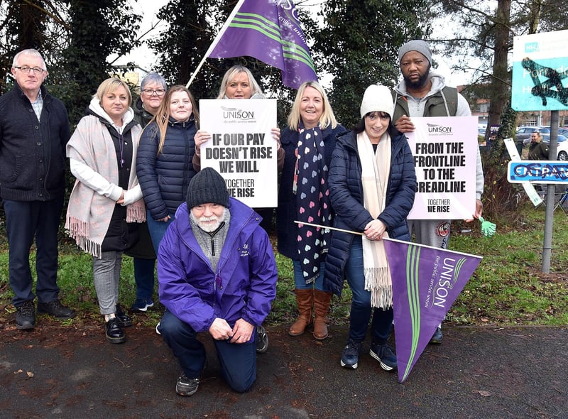 ABC Councillor Eamon McNeill, left, was on hand to support striking NHS staff at Portadown HealthCentre. PT05-208