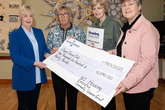 Area Manager Sharon Crooks with Open Doors Club Chair Margaret McFlynn, Good Relations Officer Anne Marie Convery and Treasurer Maura Quinn. Credit: Submitted
