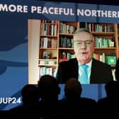 New leader Mike Nesbitt addressing the Ulster Unionist Party (UUP) conference at the Crowne Plaza in Belfast, remotely due to having contracted Covid-19. Photo: Liam McBurney/PA Wire