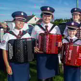 Members of the Pride of the Birches Accordion Band pictured before their annual parade. Included are from left, Charlotte Carberry, Kayla Magowan, Jessica Dunlop, Rachel Cathers and Chloe Beattie. PT25-206.