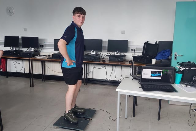 Alfie Clyde from Ballymoney High School whose fitness was being tested at the Sports workshop at Northern Regional College. Credit NRC