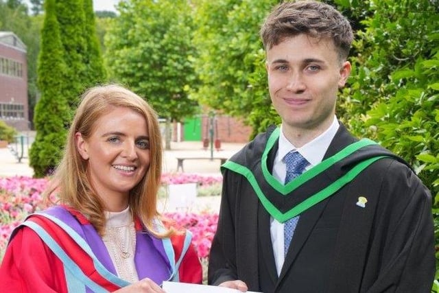 Jack McIvor (Moneymore) was presented with the Dale Farm Prize awarded to the student achieving the highest marks in Advanced Food Technology when he graduated with a First-Class Honours Degree in Food Technology from Loughry Campus. Jack was congratulated on his success by Dr Claire McVey (Lecturer, Loughry Campus, CAFRE). Credit: DAERA
