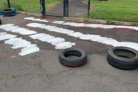 Council staff were tasked to remove the graffiti from outside King's Park PS. (Pic: Contributed).