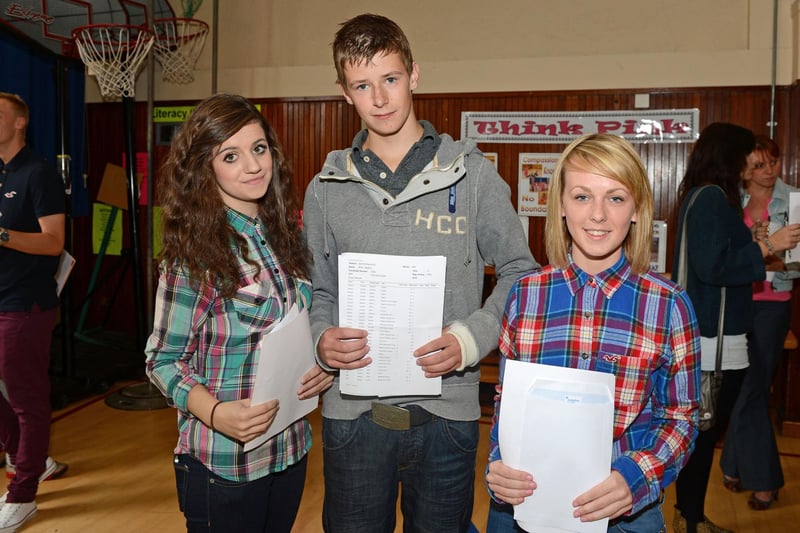 Ballyclare Secondary School students Toni Andrews, Ross Jenkins and Rachael Newell each got 4 A*s, 4 As and 2 Bs in their GCSE exams in 2012. INNT 35-003-PSB
