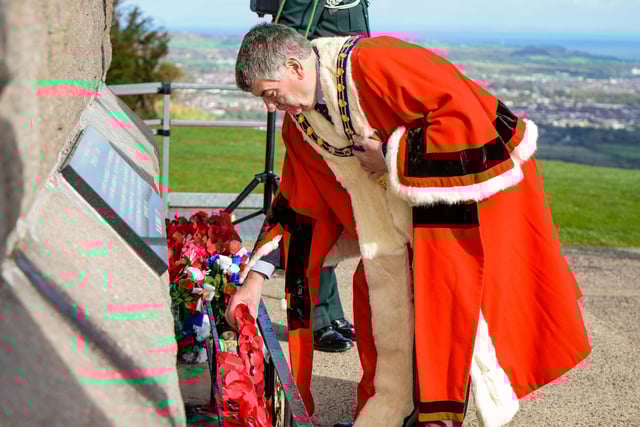 The Mayor of Mid and East Antrim, Ald Noel Williams, lays a wreath on behalf of the citizens of the borough.