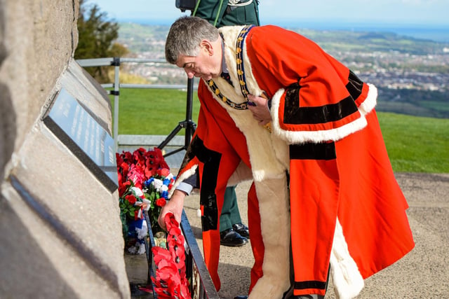 The Mayor of Mid and East Antrim, Ald Noel Williams, lays a wreath on behalf of the citizens of the borough.