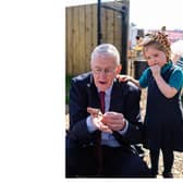 MP Hilary Benn, Secretary of State, with pupils from Mill Strand IPS.