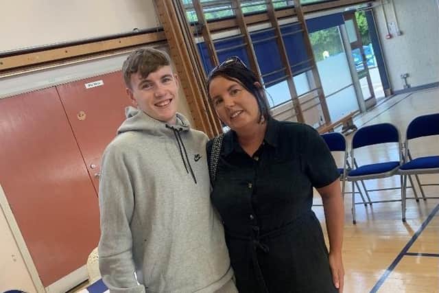 Joel McGarry and his mum Leona on GCSE results day. Picture: St John the Baptist’s College