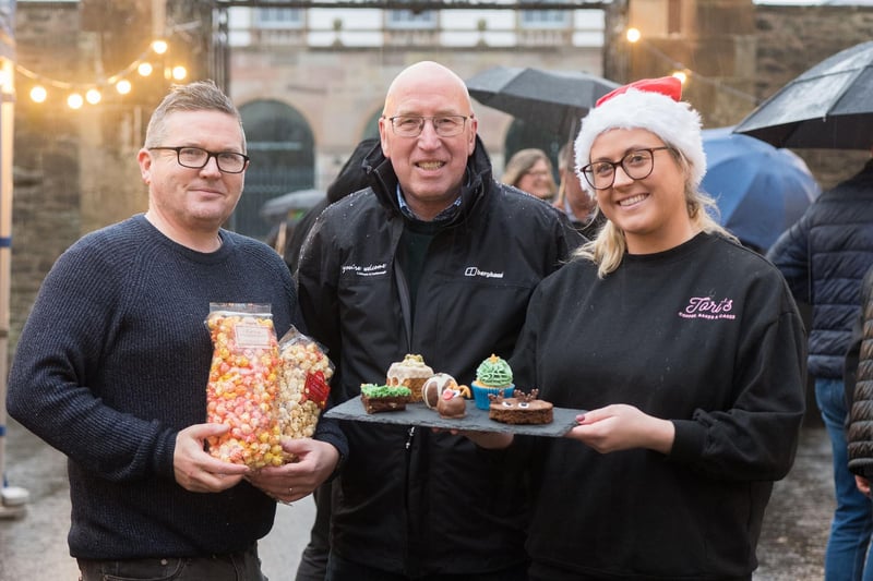 Pictured at the market are, (l-r) Gavin McShane, Little Popcorn Shop, Cllr John Laverty BEM, Chairman of the council’s Regeneration & Growth Committee and Tori McCaughey, Tori's Coffee, Bakes and Cakes.