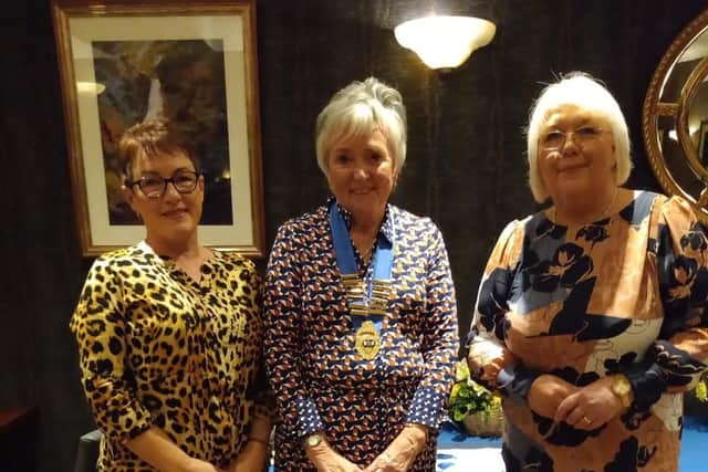 Gwen Mackey, President, with Secretary Linda McCullough and Treasurer, Jenny McClenaghan at the Crumlin WI dinner