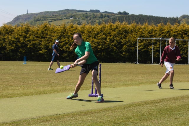 Katherine Sheeran plays well for the winning team Greenisland Primary School in the final against Woodlawn Primary School at Carrick Cricket Club's 2015 Schools' Tournament. INCT 24-010-JC