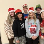 Director Claire Connor-Boyd (third from right) pictured with the Ballymoney cast members of 'The Nightshift Before Christmas': (from left) Cherith McCook, Cheryl McCook, Rio Dunlop, Jason Clyde and Martina McAfee. Credit Una Culkin