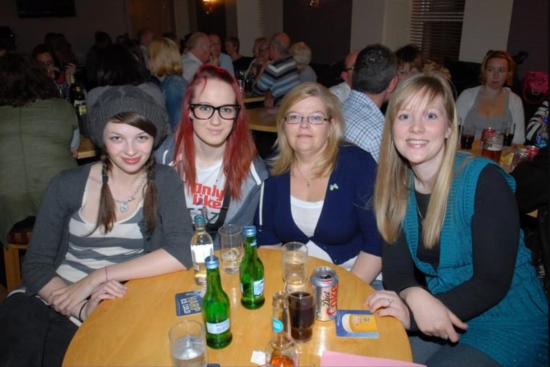 Jordanne McDowell, Susan Magill, Denise Magill and Eileen Magee at the quiz for MacMillan Cancer Support held in the Olderfleet Bars in 2010.
