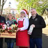 Royal Hillsborough Christmas Market returns on Friday 13th December from 3pm - 9pm. Pictured at the launch of the Council’s Christmas Markets are: (l-r) Erin Mulholland & Andrew Mulholland, Pig Out; Alderman Amanda Grehan, Chair of Regeneration & Growth Committee; Carolyn Hamill of The Woofternoon Tea Company and Ruairi Burns, Hinch Distillery.