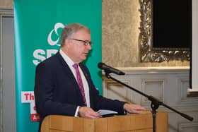 Mid Ulster SDLP MLA Patsy McGlone pictured speaking at the ‘Future for Business in Europe’ event at the Glenavon Hotel in Cookstown on Friday. Credit: Contributed
