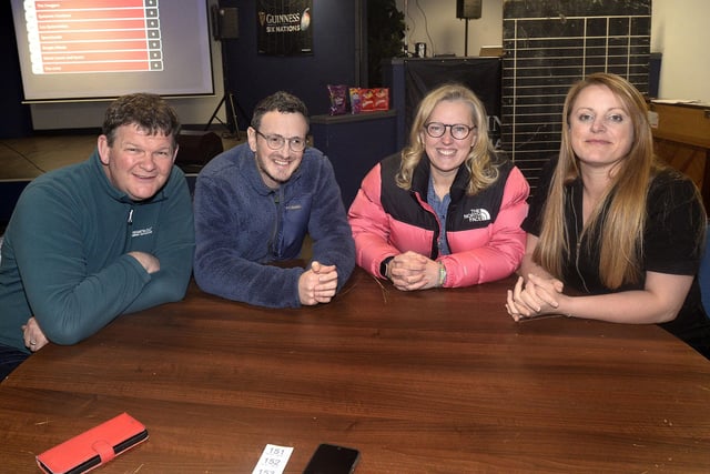 Looking confident at the Friends Of Portadown College table quiz are from left, Nigel Speers, Matthew Ball, Kate Ball and Helen Doogan. PT09-209.