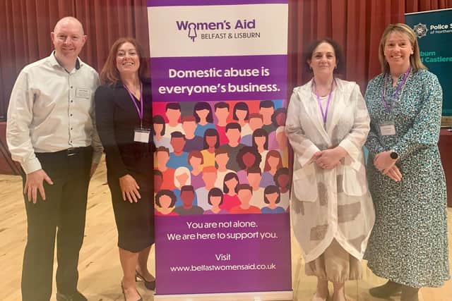 South Eastern Trust Assistant Director Jason Caldwell, Safeguarding and Family, South Eastern Trust’s Health Development Specialist, Sexual Health and Disability Gabrielle O’Neill, Belfast and Lisburn Women’s Aid’s Helen Russell and Traci Kimber, Co-Ordinator South Eastern Trust Area Domestic and Sexual Violence Partnership. Pic credit: SEHSCT
