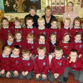 Pond Park Primary One teacher Mrs Helen Burns with Classroom Assistants Mrs Vivien Brewster and Jill Irvine with their primary one class in 2006