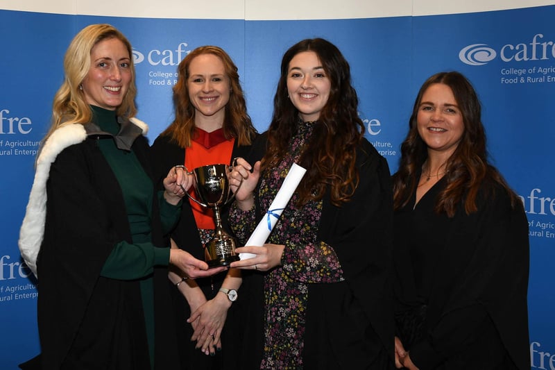 The Boehringer Ingelheim Cup was awarded to Dale McCormack (Carrickfergus) for first overall achievement at Level 3 OSCE. Dale received her award from guest speaker Gemma Daly, Claire Morris, Lecturer, CAFRE and Rosemary McColgan, Lead Internal Quality Assurance for Veterinary Nursing, CAFRE.
