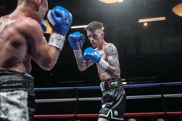 Lurgan native Lee Gormley at his professional debut in June 2023 against John Spencer in Bolton near Manchester. Photo courtesy of Karen Priestley.