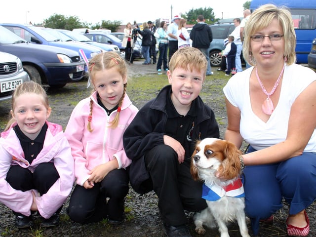 Rebecca Barkley, Robin Barkley, Alisha Platt, Karen Barkley and dog Billy pictured at the 12th demonstration in Ballymoney in 2007.