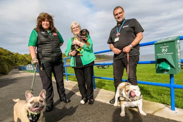 The Deputy Mayor  of Mid and East Antrim, Councillor Beth Adger MBE, with council officers at Blackhead Path.
