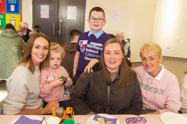 Posing happily at the coffee morning are from left, Ruth Allen and son, Will (3), Jacob Hunniford, Naomi Hunniford and Joy Irwin.