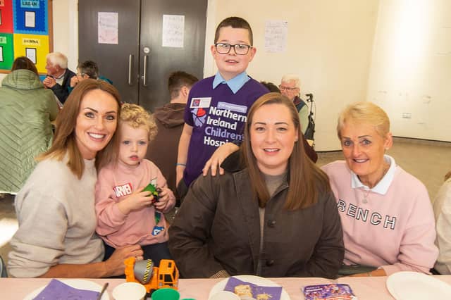 Posing happily at the coffee morning are from left, Ruth Allen and son, Will (3), Jacob Hunniford, Naomi Hunniford and Joy Irwin.