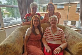 Back Row L-R: Brenda Cunningham, Manager of Killowen House and Ciara McKenna, Apex Housing Officer, Front Row L-R: Karen Collins, Apex Voids Champion and Rosemary McCartney, Killowen House tenant. Credit Apex Housing Association