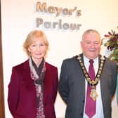 The Mayor of Causeway Coast and Glens Borough Council pictured with Heather Pratt MBE from Limavady and Beverly Sproule.