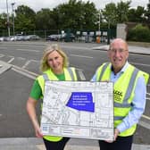 Councillor John Laverty BEM, Chairman of the Regeneration and Growth Committee and Yvonne Burke, Regeneration and Infrastructure Manager, Lisburn and Castlereagh City Council announce the news that a key regeneration site located beside the leafy retreat of Castle Gardens has been identified for development as residential housing. Pic credit: Lisburn and Castlereagh City Council