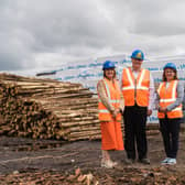 Ann McGregor (Chief Executive, NI Chamber), Brian Murphy (Balcas) and Gillian McAuley (President, NI Chamber) during a recent visit to Balcas, Co Fermanagh.  Picture: Ronan McGrade