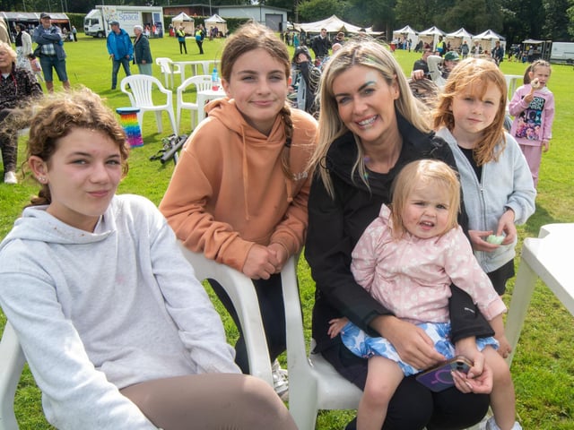 Enjoying the entertainment at the Culture In The Park event are from left, Lily McGeown, Jessica Parker, Jennifer Parker, Charlotte Parker (2) and Isobel Parker (7).