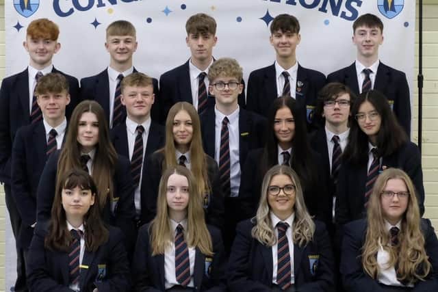 Left to Right Front Row: Georgia Byrne, Naomi Blair, Ellie Morton-Calvert, Jessica Hughes; Second Row: Rachel Warnock, Fausta Ziogaite, Poppy Walker, Jazlyn Martin; Third Row: Leo Walker, Samuel Ruddell, Ethan Rainey, Ryan Morris; Fourth Row: Gavin Dewart, Dylan Willis, Ethan Brooks, Denis Jegorov, Oliveira Logan, Ritchie-Cherry.