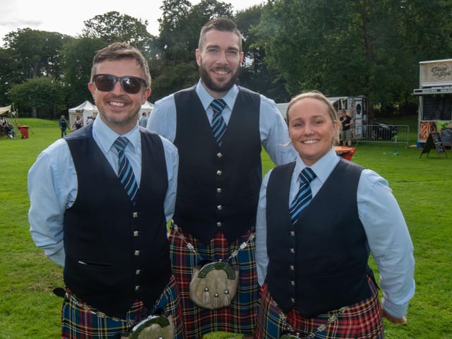 Members of Ravara Pipe Band pictured at the Culture In The Park event. included are from left, Stuart McLees, Steven McGall and Debbie Smith.