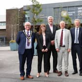 Pictured (from left) Councillor Oliver McMullan, Mayor of Causeway Coast and Glens; Dr Caoimhe Archibald, Minister for the Economy; John O’Dowd, Minister of Finance; Professor Paul Bartholomew, Vice-Chancellor, Ulster University; Professor Liam Maguire, Pro Vice-Chancellor Research at Ulster University; Pat Mulvenna BSc MA, Director of Leisure & Development at Causeway Coast & Glens Borough Council. CREDIT DARREN KIDD