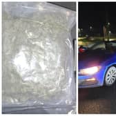 Police found a large vacuum packed package weighing over 1.2kg of suspected drugs when they stopped a car in the Ballymena area. Picture: PSNI