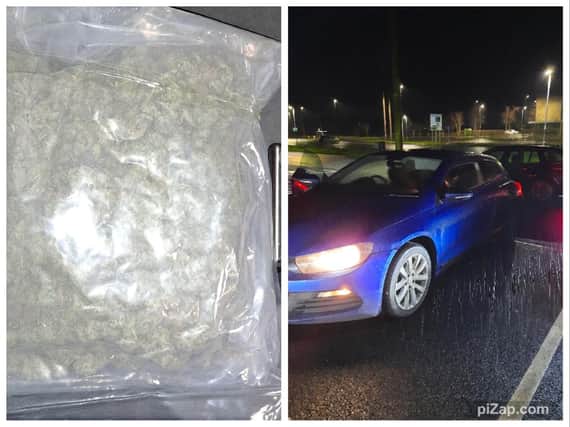 Police found a large vacuum packed package weighing over 1.2kg of suspected drugs when they stopped a car in the Ballymena area. Picture: PSNI