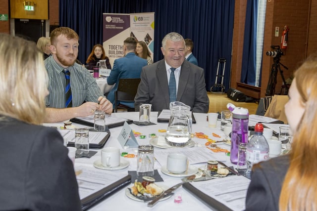 Councillor Ivor Wallace in conversations with pupils.
