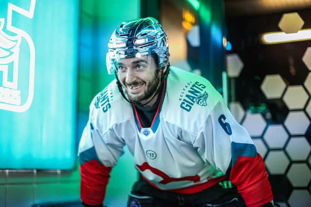 Belfast Giants’ Jeff Baum during the warm-up ahead of a Elite Ice Hockey League game against the Nottingham Panthers at the SSE Arena, Belfast. Photo by William Cherry/Presseye