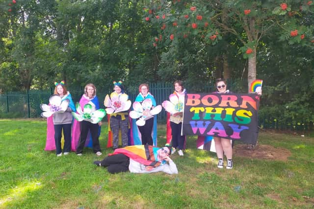 The Perfectly Prideful and Allies group taking part in the Belfast Pride parade supported by the Resurgam Trust, Resurgam youth Initiative and the Connected Minds youth committee