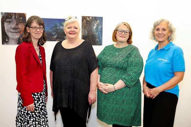 Pictured at the launch of the photography exhibition ‘Type 1 Through the Lens’ is Diabetes UK Chief Executive, Colette Marshall, Belfast Exposed CEO Deidre Robb, MLA Sian Mulholland, and Diabetes UK Assistant Director for Local Impact, Tina McCrossan. Credit Justin Kernoghan
