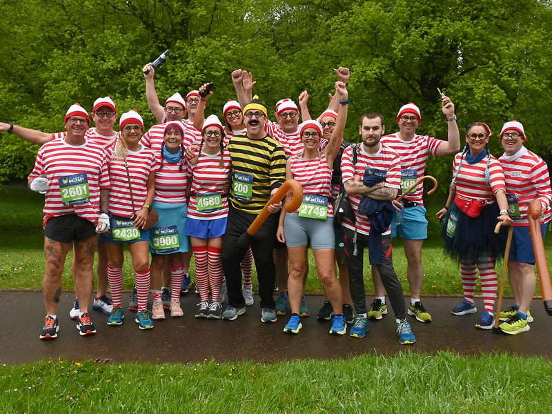 Raising a cheer at the start of the marathon.
