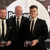 Eoin O’Hagan, Art O’Hagan and Shane O’Hagan, Directors of CPS Property Group, pictured after winning Multi-Branch Agent of the year plus Commercial Agent of the year 2023 at the recent PropertyPal awards at the Titanic gala awards dinner in Belfast.  CPS Property Group has offices in Portadown, Armagh and Belfast.