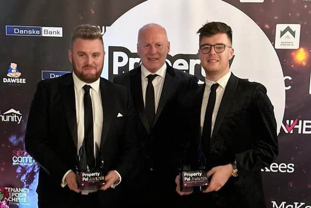 Eoin O’Hagan, Art O’Hagan and Shane O’Hagan, Directors of CPS Property Group, pictured after winning Multi-Branch Agent of the year plus Commercial Agent of the year 2023 at the recent PropertyPal awards at the Titanic gala awards dinner in Belfast.  CPS Property Group has offices in Portadown, Armagh and Belfast.