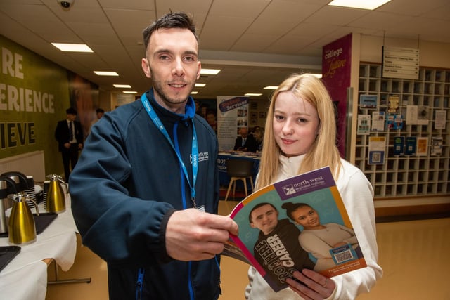Conor Hassan, Careers Advisor at NWRC pictured with Shanice Connor from Limavady High School at Open Day at Limavady campus.