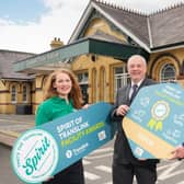 Celebrating success at the SPIRIT of Translink Facility Awards are l-r Orla McGrady KNIB, Martin Mould and John Thompson from Translink.